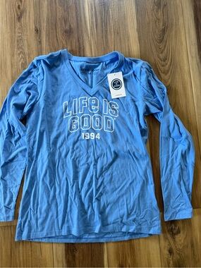 Life Is Good Women's Cornflower Blue Branded Athletic Tee